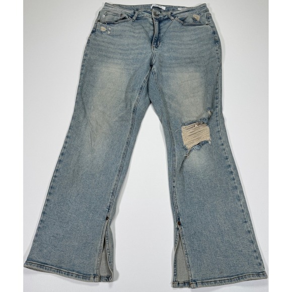 Judy Blue Denim - Judy Blue Jeans Womens 16W Light Wash Distressed Straight Side Slit Plus